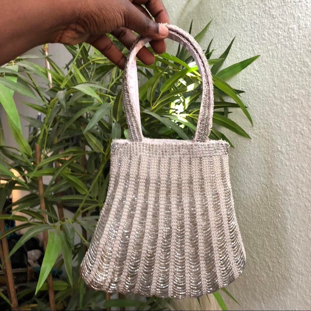 Vintage 90s Fairy Glam Coquette Sequin Beaded Mini Clutch Hand Bag Purse Strap